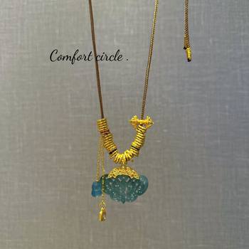 Light Blue Jade Tassel Necklace Sweater Chain Fashion Versatile Sweet Simple Elegant