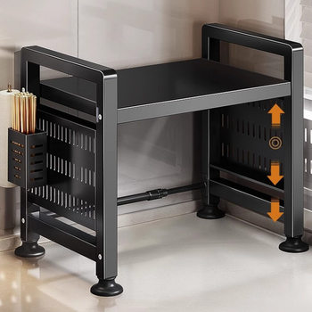 Retractable Kitchen Storage Rack Microwave Oven Rack Household Double-Layer Countertop Desktop Rice Cooker Storage Bracket