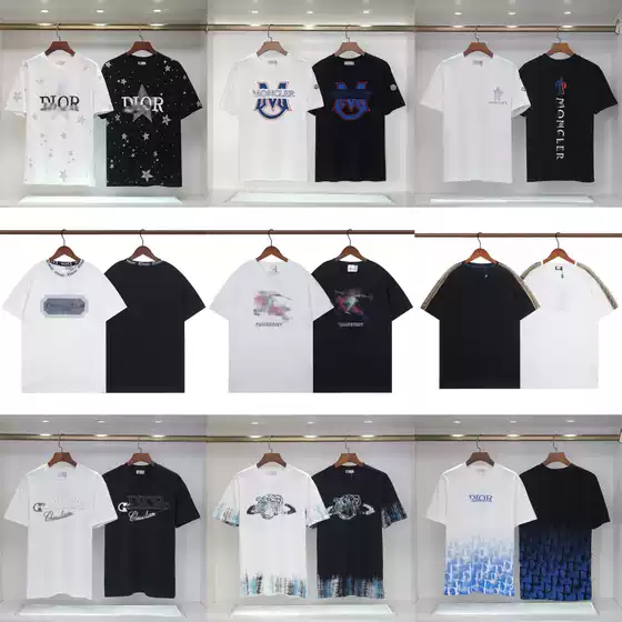 2025 Summer New European and American Style Men's Round Neck Short-Sleeve T-Shirt with Front and Back Letter Print, Trendy Loose Fit, Versatile