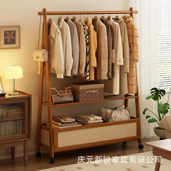 Clothes Rack Floor-Standing Bedroom Clothes Rack Simple Clothes Storage Non-Solid Wood Household Clothes Drying Rack Rod Vertical