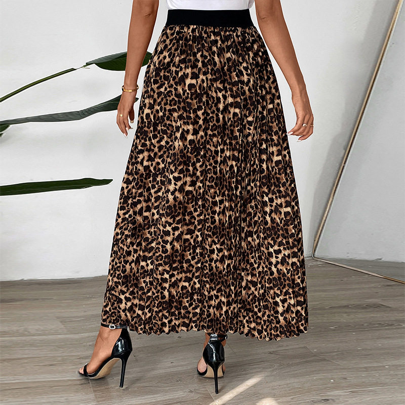 Pleated Midi Skirt Leopard Print Fashionable Spring Fall Style Wholesale Available OEM ODM service