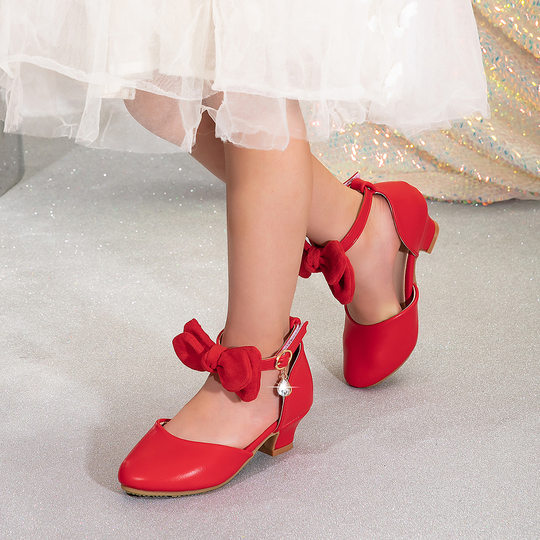 Cross-border new girls princess shoes little girls hollow bow sandals children dance performance dress high heels