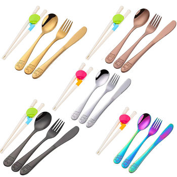 Cross-border 304 stainless steel Children's tableware suit creative children's training chopsticks knife, fork and spoon suit spoon