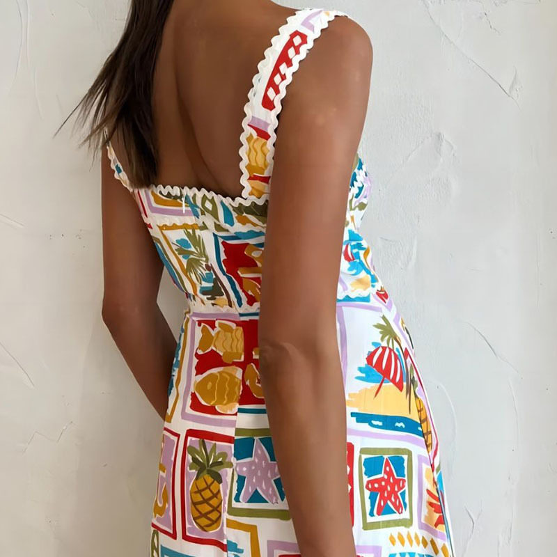 Spring Womens Dress Graffiti Print Strapless Flared Hem Casual Wear for Parties or Outings Wholesale Available