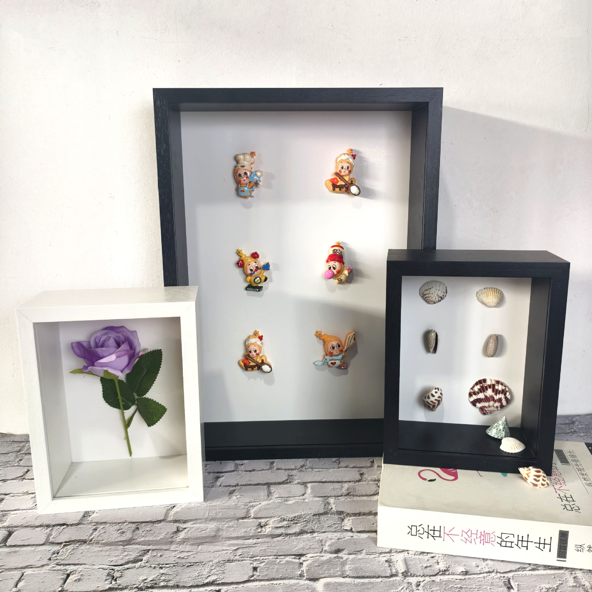 Three-Dimensional Hollow 7cm Storage Specimen Butterfly Insect Shell Handmade DIY Dried Flower Wooden Photo Frame Table Can Be Hung on the Wall