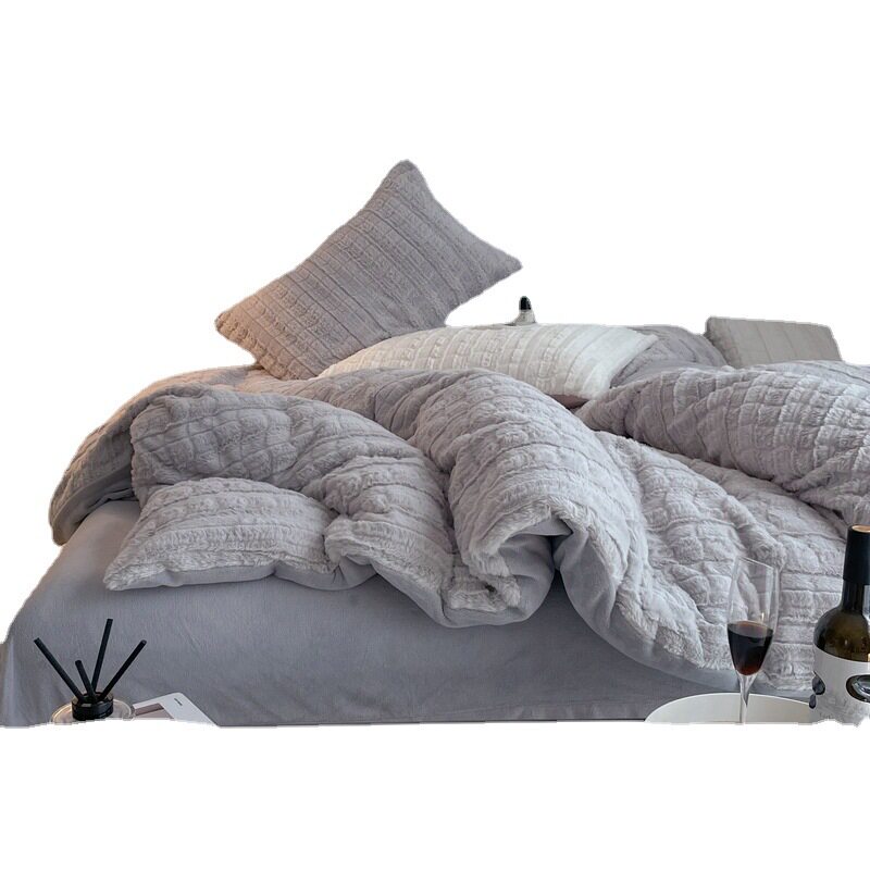 Minimal home, wrasse rabbit velvet class a princess wind cut flower three-dimensional four-piece set thickened fast warm milk velvet 4-piece set winter