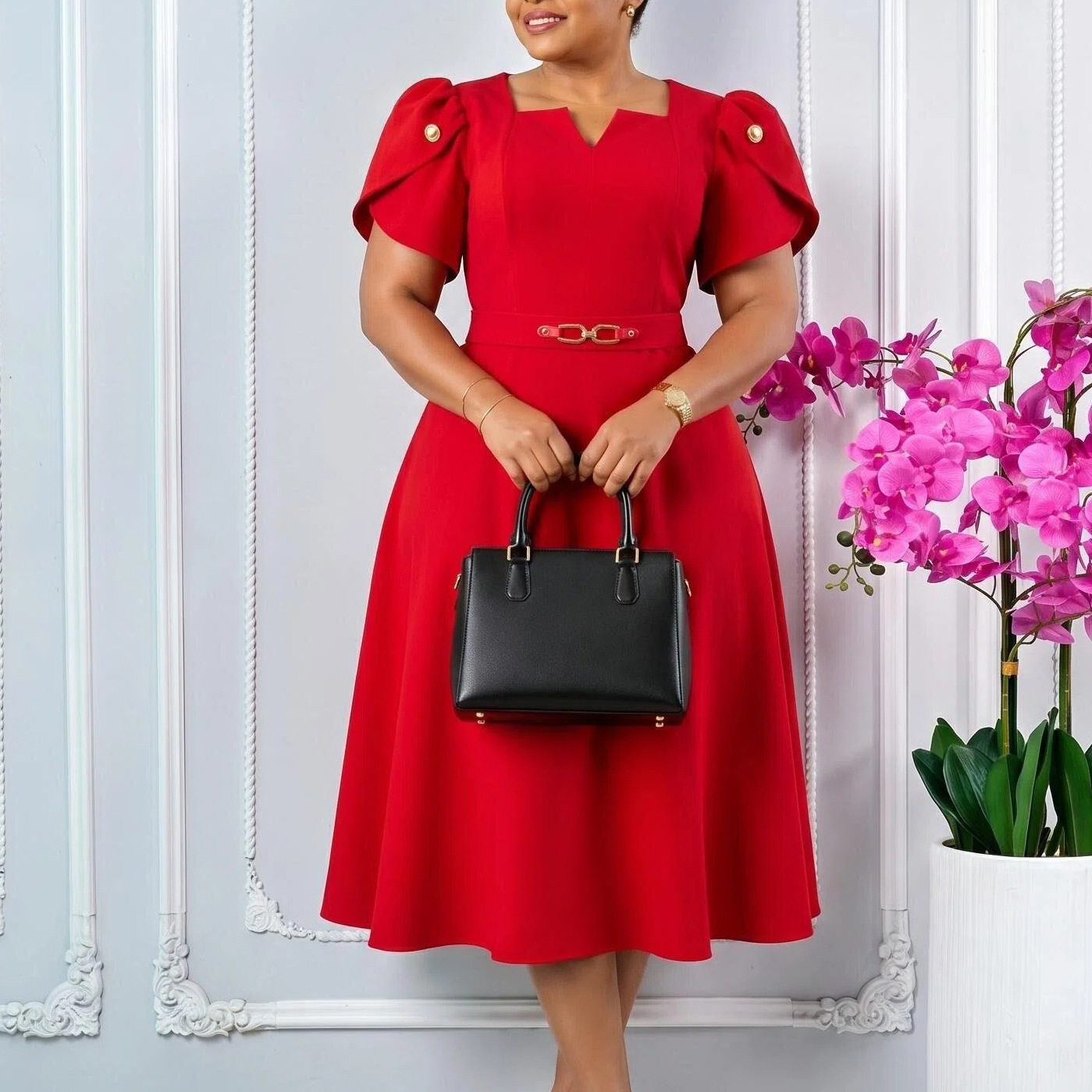Plus Size Elegant High Waist Dress Summer Fashion African Print Comfortable Fabric Wholesale Available