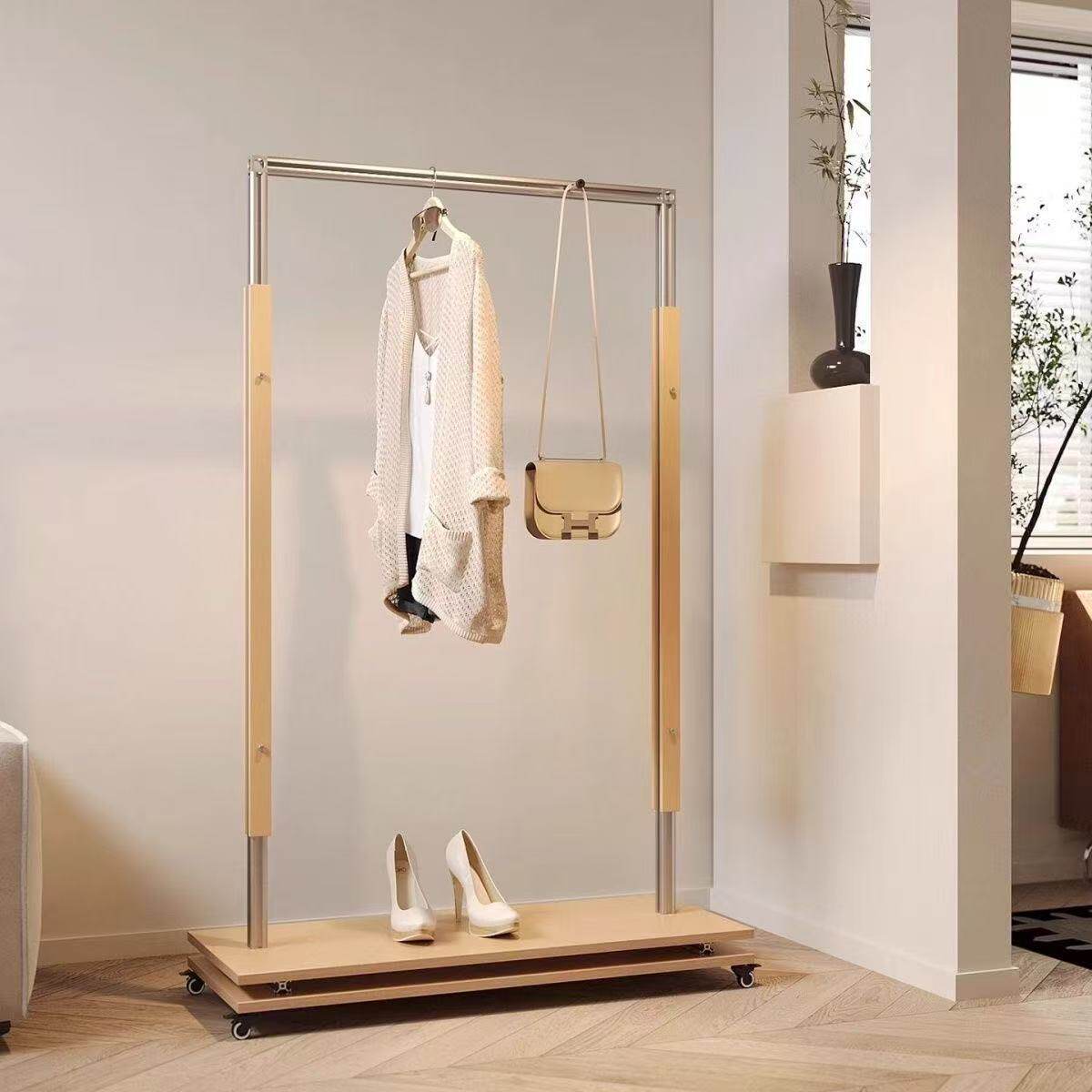 Aluminum Profile Marine Board Clothing Store Floor-Standing Ins Simple Movable Clothes Rack Coat Rack