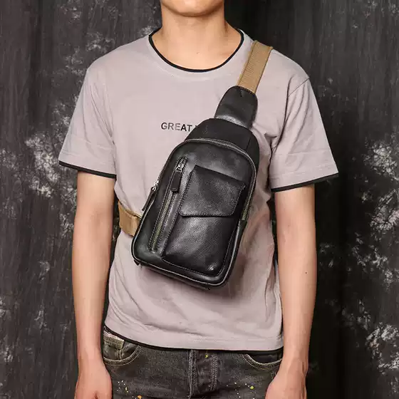 Dropshipping Cowhide Men's Chest Bag, Women's Small Shoulder Bag, Oil Leather Crossbody Bag, Men's Trendy Chest Bag