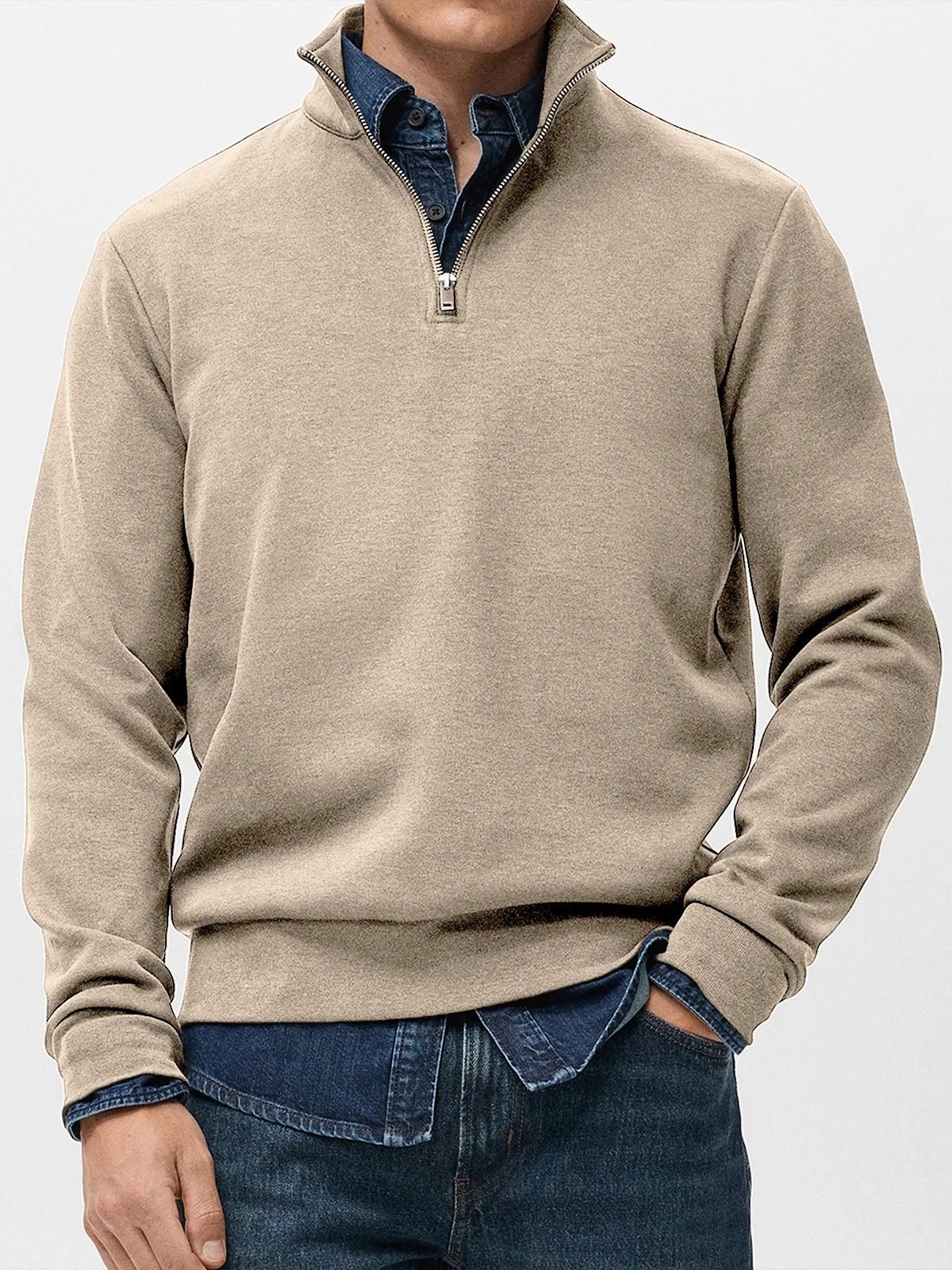 2025新款跨境亚马逊男士百搭运动衫时尚休闲半拉链立领长袖卫衣男