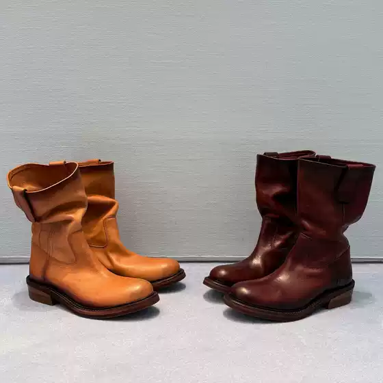Cowhide Version~French-Style Yellow Work Boots, Women's Martin Boots, 2026 New Model, Chunky Heel Western Boots, Miu-Style Biker Ankle Boots