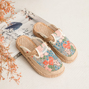 W69 Mesh Slippers Summer Breathable Wear-resistant Beef Sole Women's Shoes Not the Same 2025 New Ethnic Style Cloth Shoes