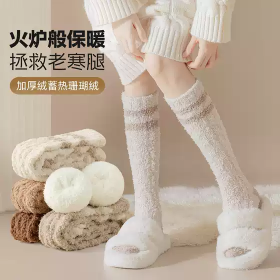 Coral Fleece Fur Socks Women's Winter Thickened Warm Sleeping Calf Socks Sleeping Home High Floor Socks