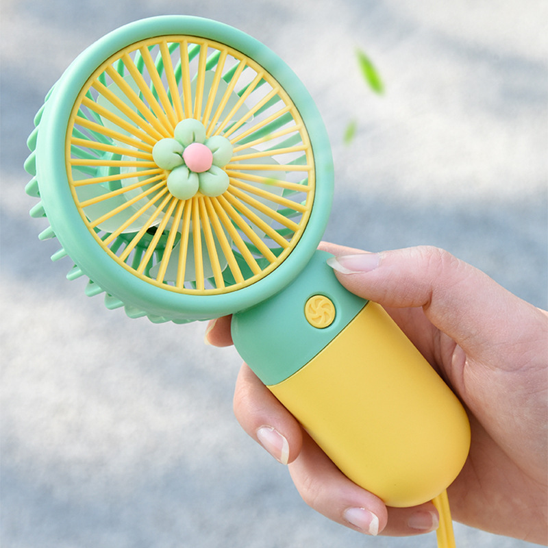 迷你花朵手持风扇usb可充电学生宿舍小风扇带挂绳现货随身电风扇