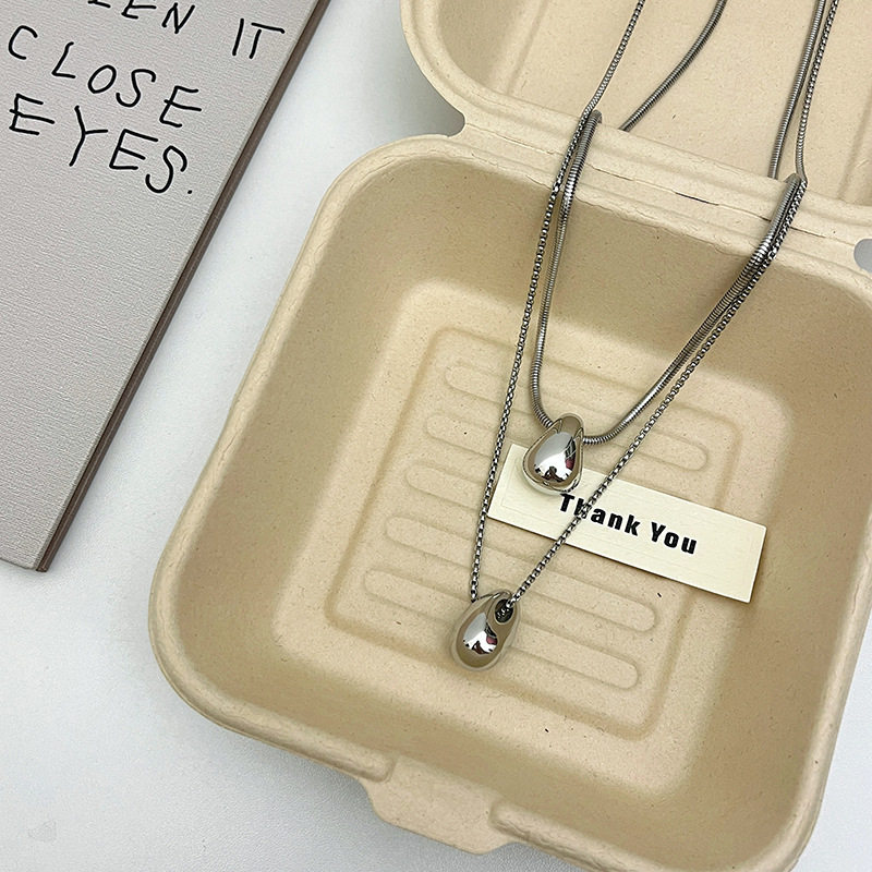 Simple silver Water Drop Titanium Steel Necklace Women's Color-free Light Luxury Niche High-end Long Sweater Sweater Chain Accessories