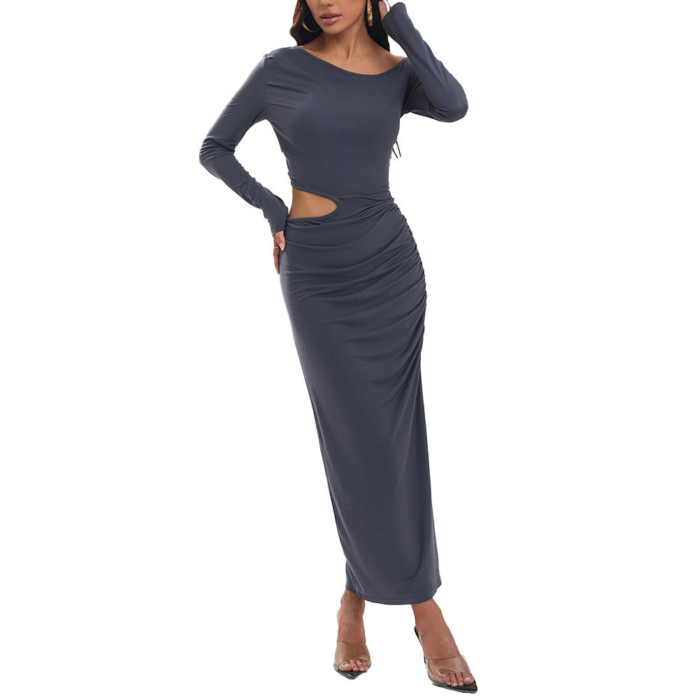 Bodycon Midi Dress Slim Fit Sexy Hollow Out Side Slit Autumn Winter Party Wear Wholesale Available