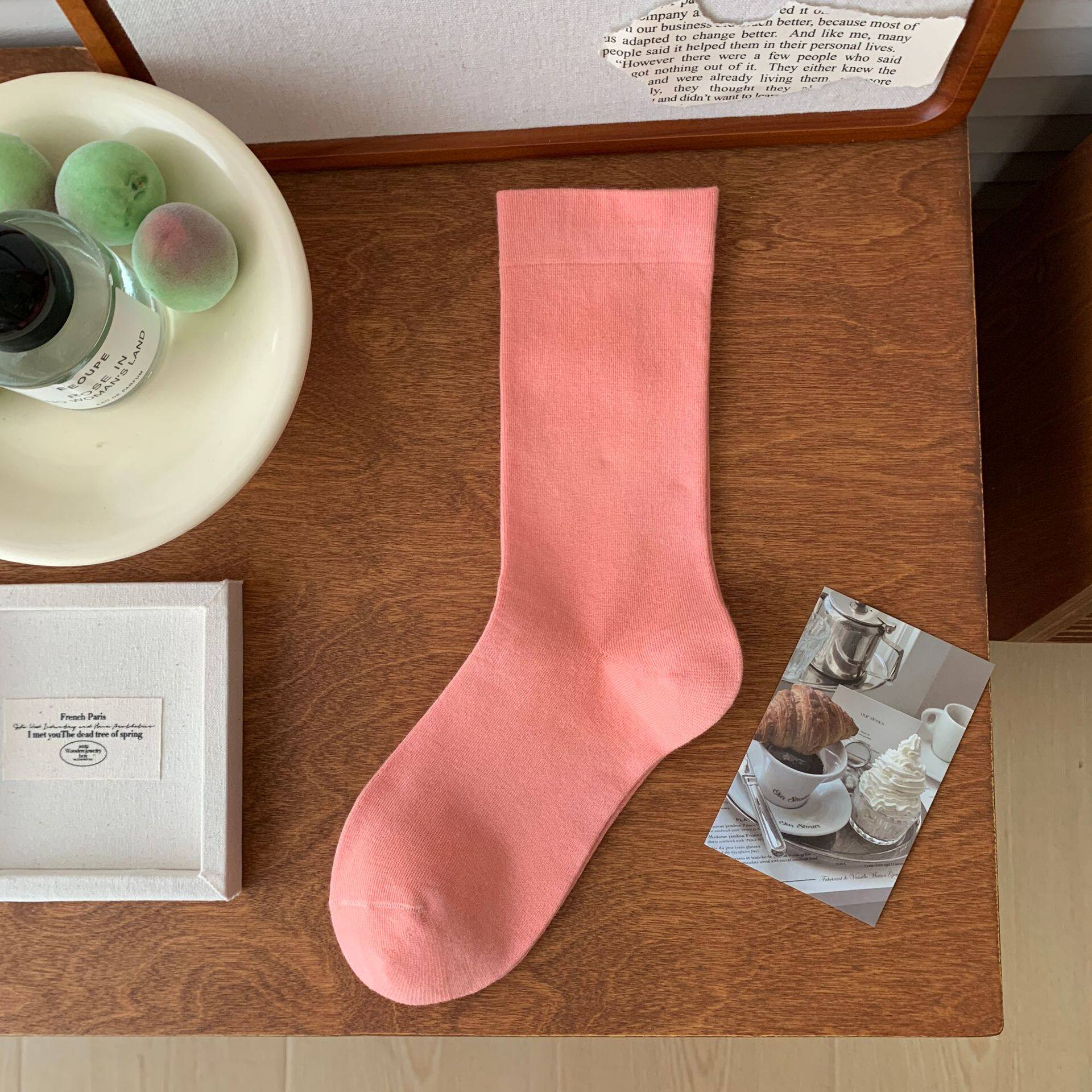 白色堆堆袜子女中筒袜纯棉ins潮月子袜全棉松口袜日系无骨长筒袜