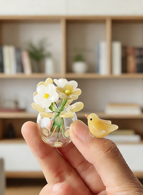 淄博琉璃小花摆件仿真花束花玫瑰花插花玻璃永生花礼物桌面装饰