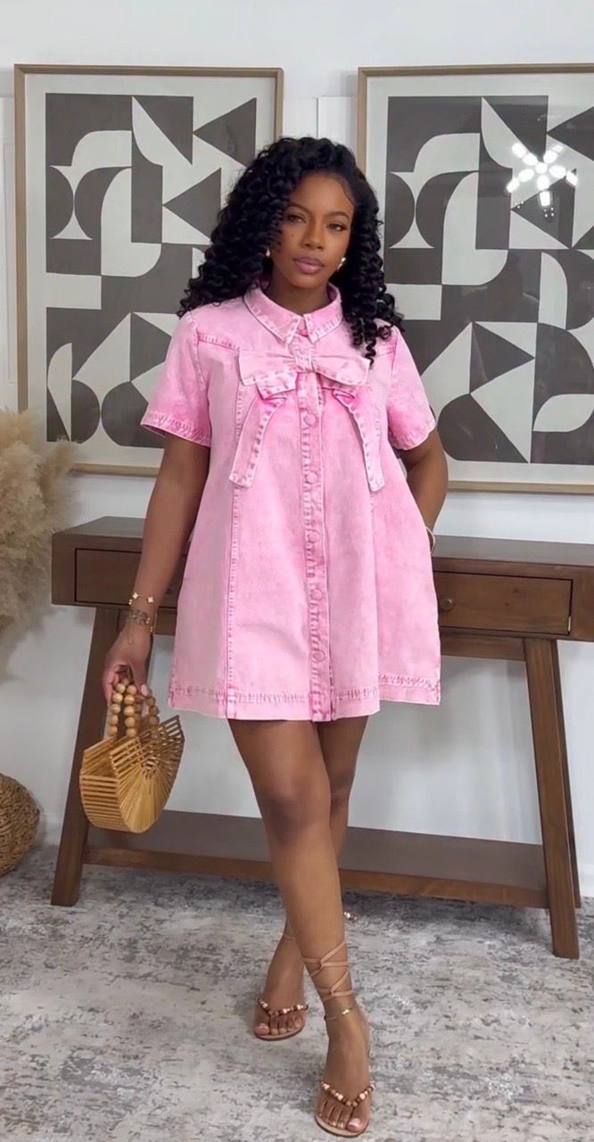 Elegant A Line Mini Denim Dress with Bow Detail Loose Fit Sweet Style Perfect for Casual Outings Wholesale Available
