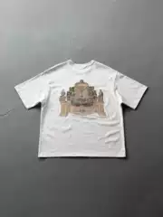 Derschutze Chrome Cool Style American Retro Heavy-Duty Embroidered Jacquard Fountain Short-Sleeve T-Shirt Trendy