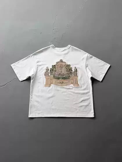 Derschutze Chrome Cool Style American Retro Heavy-Duty Embroidered Jacquard Fountain Short-Sleeve T-Shirt Trendy