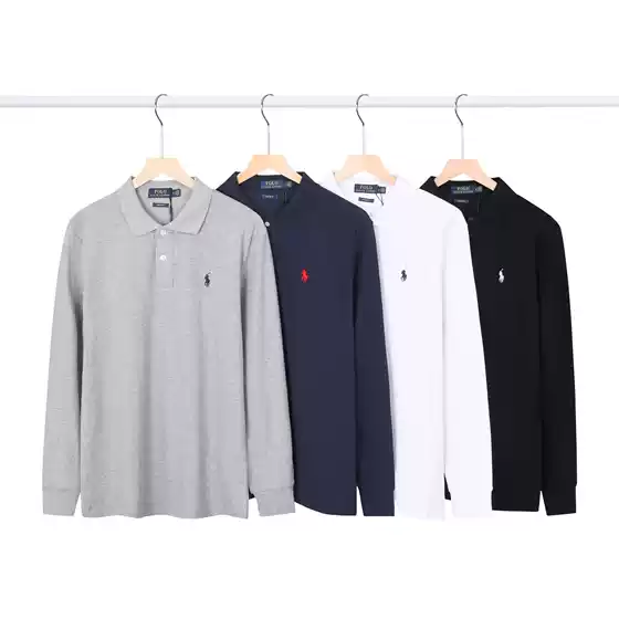 Men's Polo Shirt Long-Sleeved High-End Pony Casual Top Spring New Men's T-Shirt Thin Embroidered Style