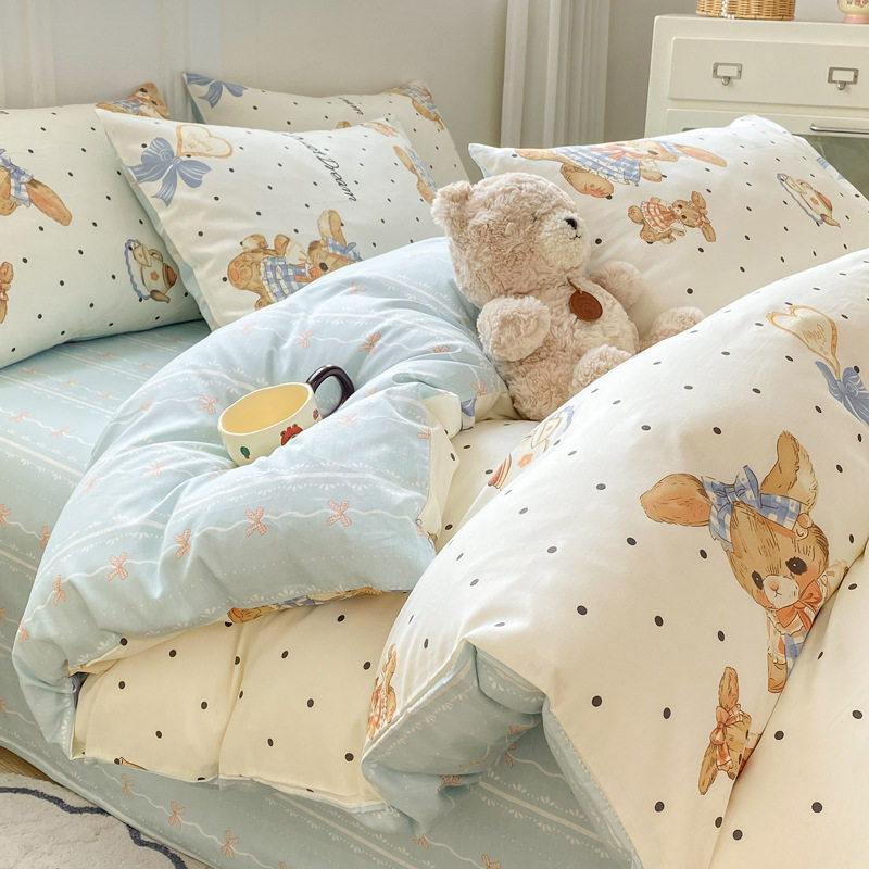 Class a 100% Pure Cotton Bedding Four-Piece Set, All-Cotton Bed Sheet and Duvet Cover, Double Three-Piece Set, Cartoon Pattern Bedding
