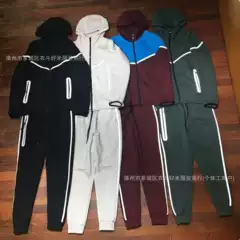 2025 Spring and Fall Men's Casual Sports Reflective Stripe Cotton Hooded Jacket and Sweatpants Set 754 and 762