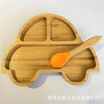 Creative Cartoon Children's Wooden Separated Dinner Plate Baby's Supplementary Food Plate Bread snack Plate Car Fruit Plate Wooden Dinner Plate