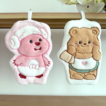 Hanging Hand Towel, Absorbent, Quick-Drying, Thickeneded Hand Towel, Bathroom Kitchen Handkerchief, Kidsren's Cloth, Coral Velvet Material