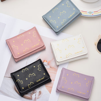 Manufacturer's Simple Kitten Card Holder, Cute Female Zipper Card Holder, Compact Coin Purse, Multi-Card Slot Wallet Bag, New Storage