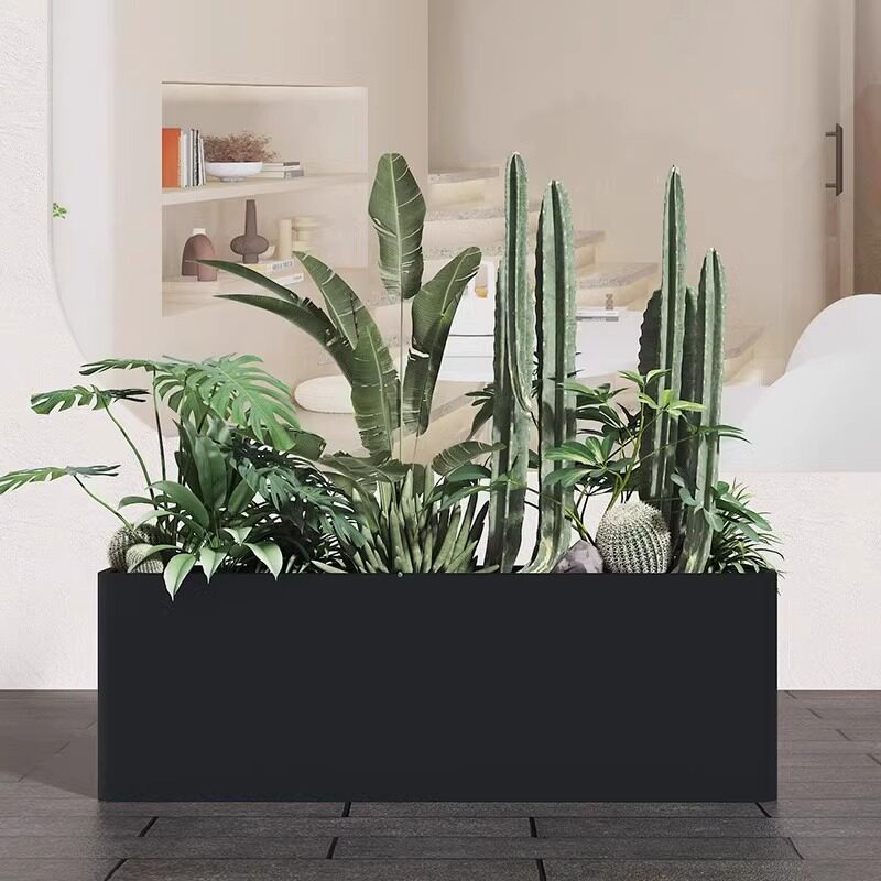 Factory Direct Sales Indoor Flower Box Outdoor Flower Pot Rectangular Flower Trough Restaurant Stainless Steel Planting Box Partition Flower Bed