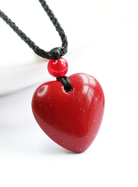 久福 朱砂吊坠紫金砂爱心项链饰品