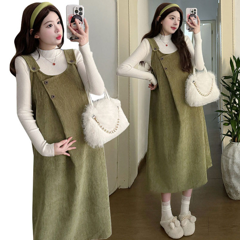 Maternity Wear Winter Dress 2025 New Autumn and Winter Fashion Suit High-End Outfit Suspender Skirt Two-Piece Set
