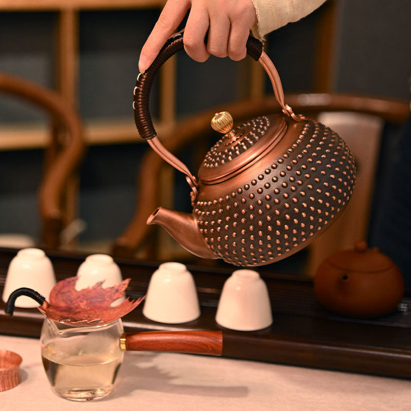 Pure Copper Kettle for Boiling Water, Handmade Copper Teapot, Pure Copper Tea Brewing Pot, Household Health-Preserving Kettle, Electric Ceramic Stove Tea Set