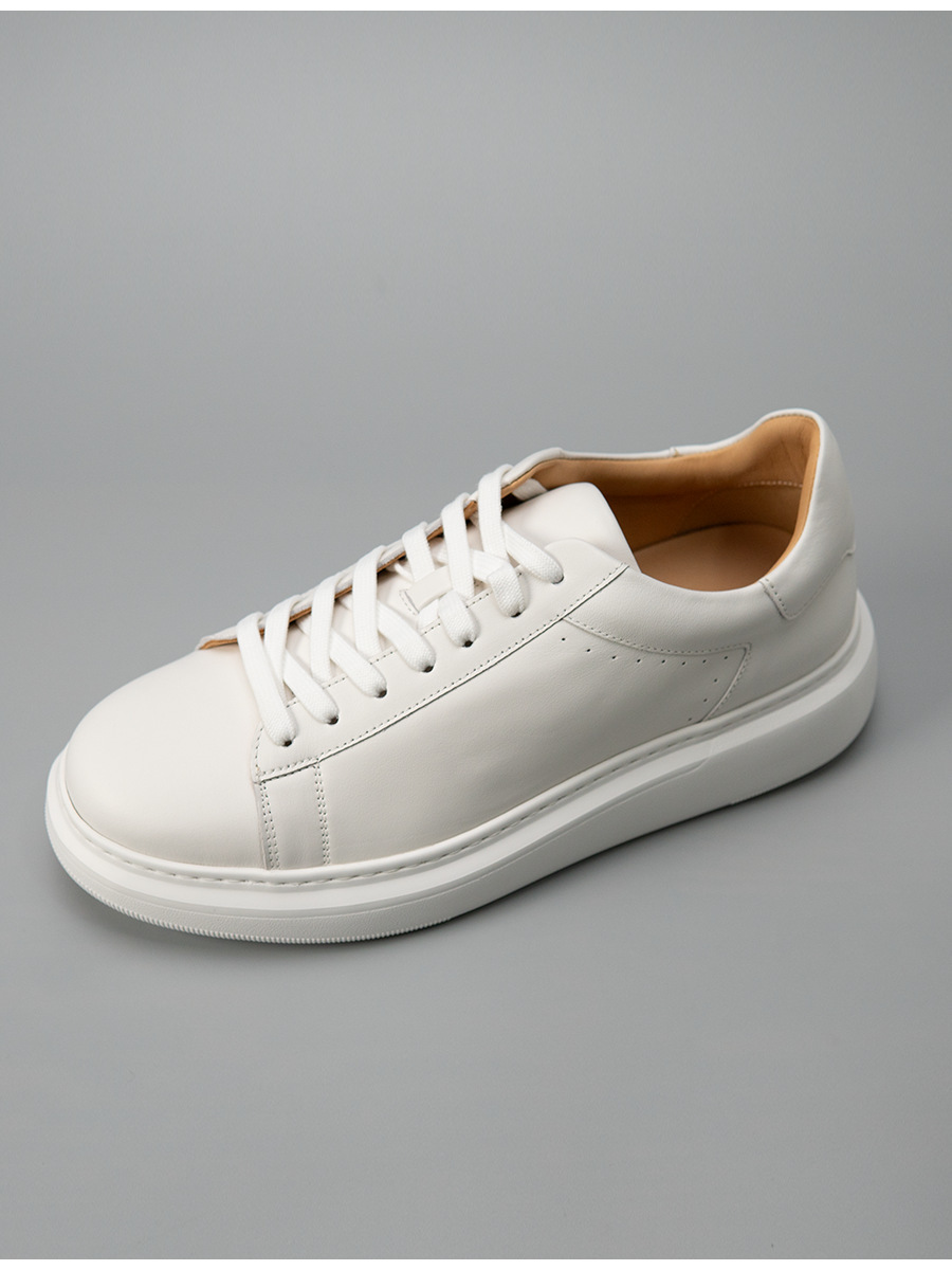 Giày sneaker nam tối giản da bò đế dày, giày trắng đa năng phong cách công sở — Màu trắng