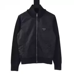 Correct Version P Home 25Fw Trendy Brand Inverted Triangle Logo Nylon Splicing Wool Jacket Couple Style Ins