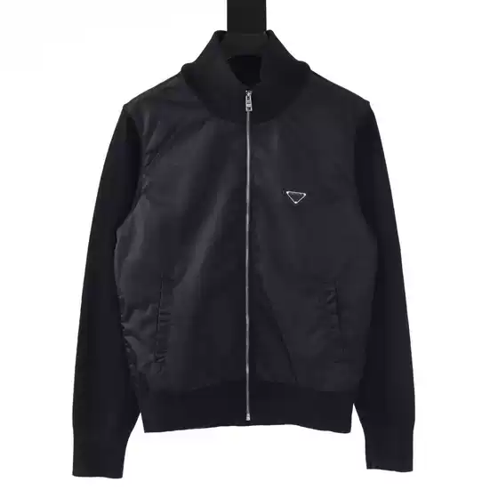 Correct Version P Home 25Fw Trendy Brand Inverted Triangle Logo Nylon Splicing Wool Jacket Couple Style Ins
