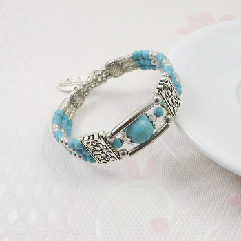 Ethnic Style Fashion Jewelry Xizang Silver Miao Silver Bracelet Turquoise Bracelet Bracelet Colorfulful Beads Bracelet