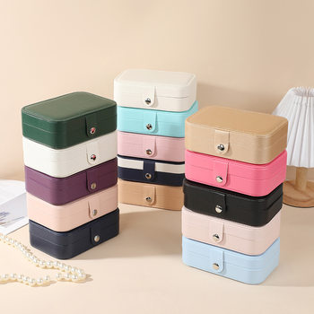 High-end Jewelry Box with Snap Button Ready-made Large-capacity Ring Earrings Jewelry Storage Box Travel Portable Jewelry Box