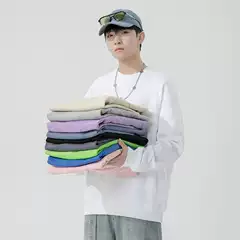 Factory Direct Drop Shoulder Sweatshirt for Men 2025 Spring Fall New Arrival Round Neck Pullover Logo Print Heavyweight Solid Color情侣款 Unisex