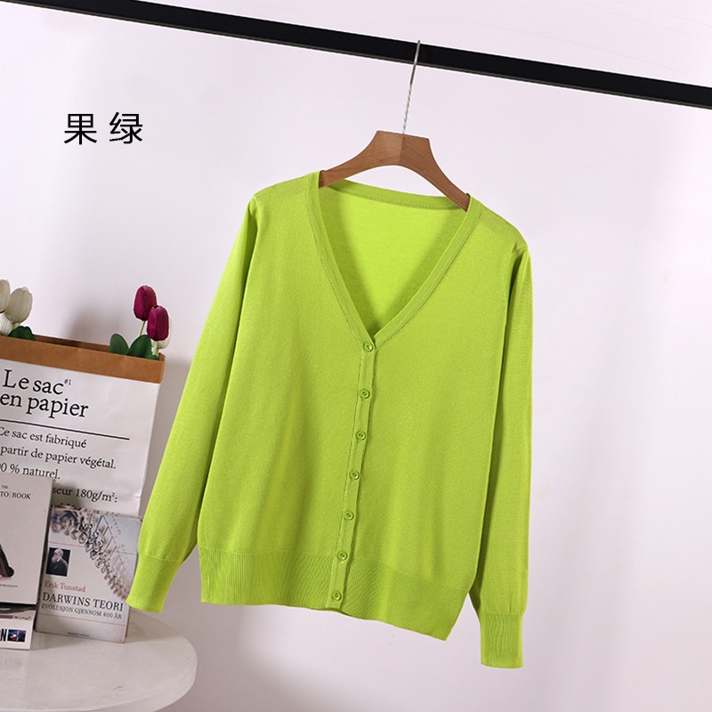 春秋新款气质针织开衫春夏宽松大码女装纯色丝光棉空调衫外套上衣