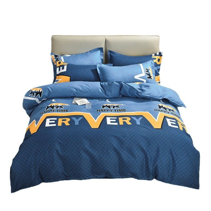 Ins Fresh Cotton Sanding Four-piece Set Simple Striped Thickened Bed Sheet Quilt Cover Cotton Bedding Three-piece Set