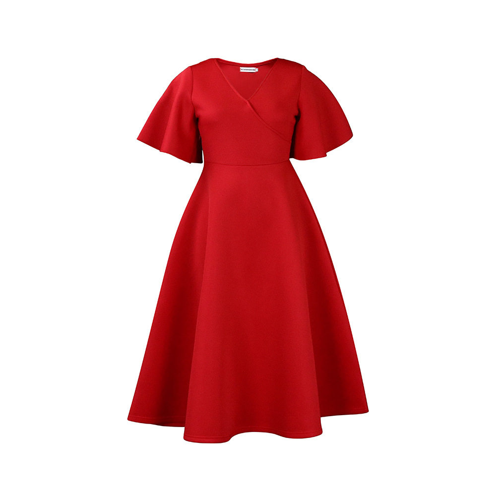 V Neck Flare Sleeve Dress Elegant A Line Silhouette Fashionable Design Perfect for Parties Wholesale Available
