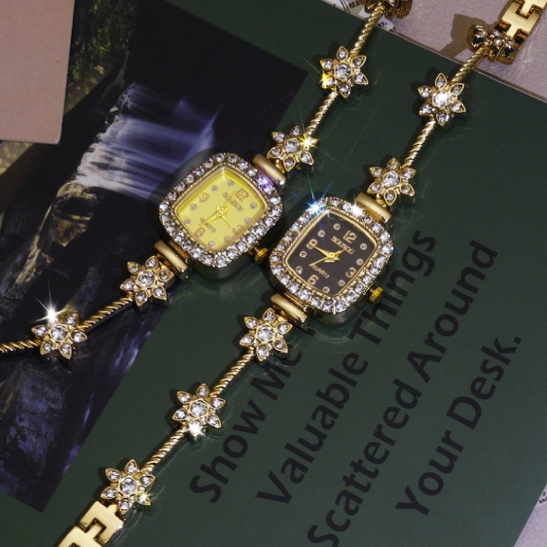 2025 New Popular Diamond-Encrusted Temperament Watch Simple Square Watch Small Dial Digital Bracelet Watch Dropshipping