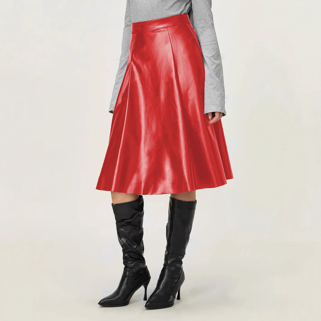 Vintage Inspired PU Midi Skirt Casual Flared Design Comfortable Fit Perfect for Everyday Wear Wholesale Available