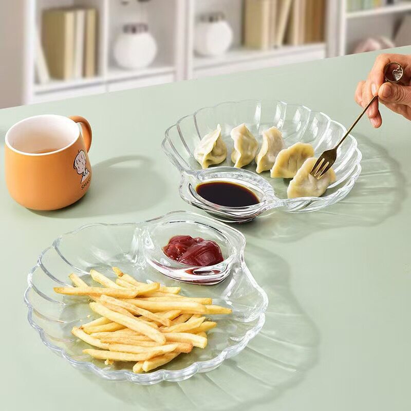 Shell Dumpling Plate Dumpling Plate Vinegar Dish Dip Dip Separated Dish Household Transparent Reduced-Fat Plate Creative Fruit Plate
