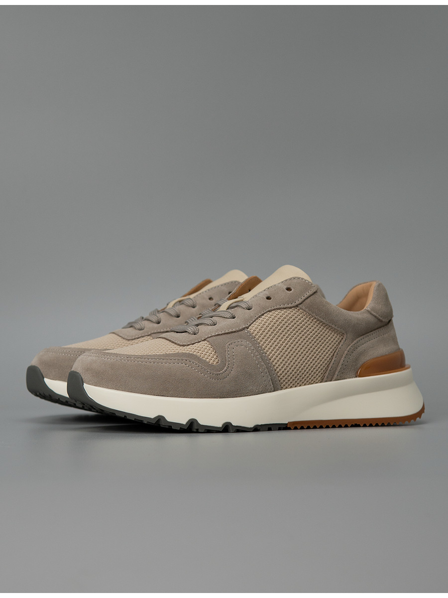 Giày sneaker nam da bò thật thoáng khí đế dày thủ công — Màu kaki