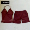 Brown-v-neck vest + shorts