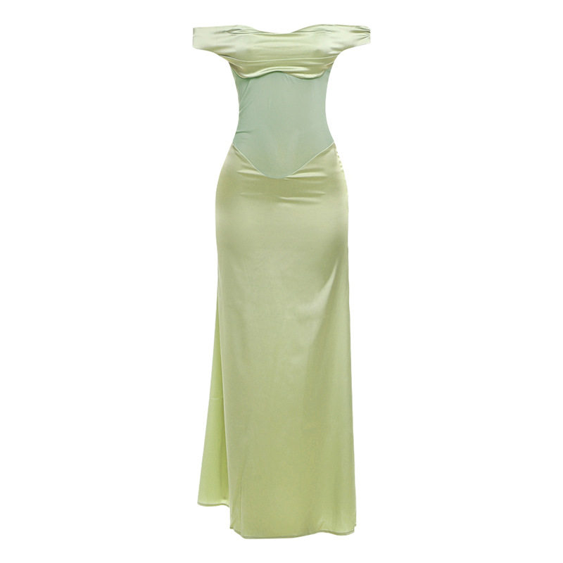 Off Shoulder Sheer Mesh Bodycon Maxi Dress Sexy Form Fitting Elegant Evening Wear Party Dress OEM Available